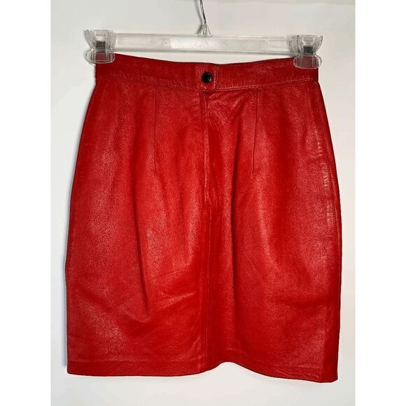 LNR Women's Knee Length Leather A-Line Skirt Red Size 6 - Picture 9 of 11